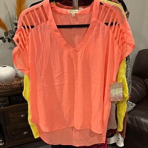 Lily White Neon Orange Pink Blouse